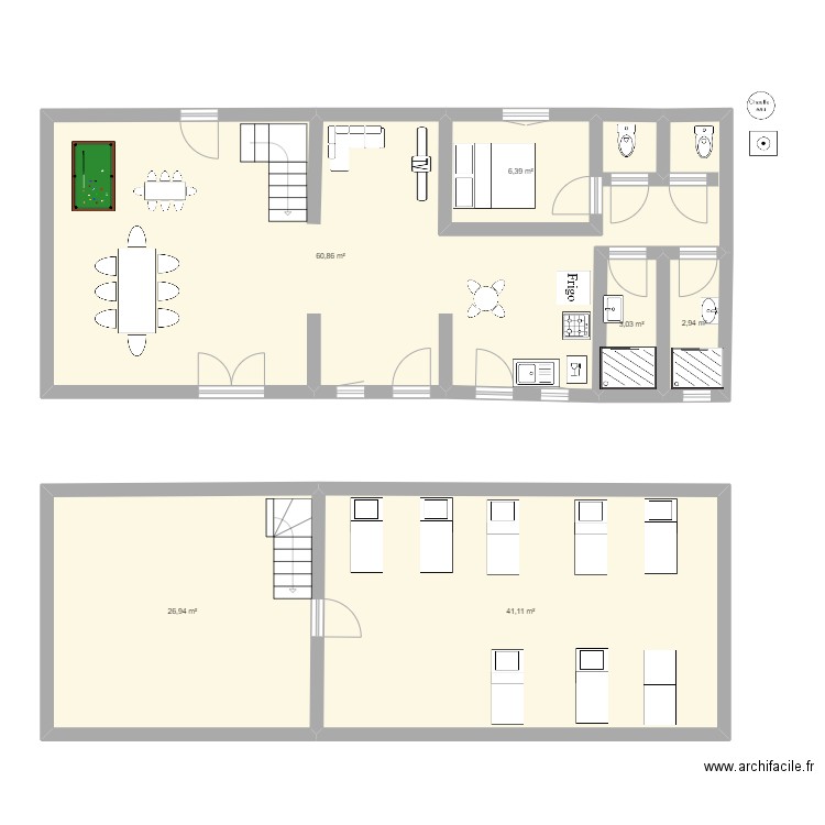 LA PIERRE . Plan de 6 pièces et 141 m2