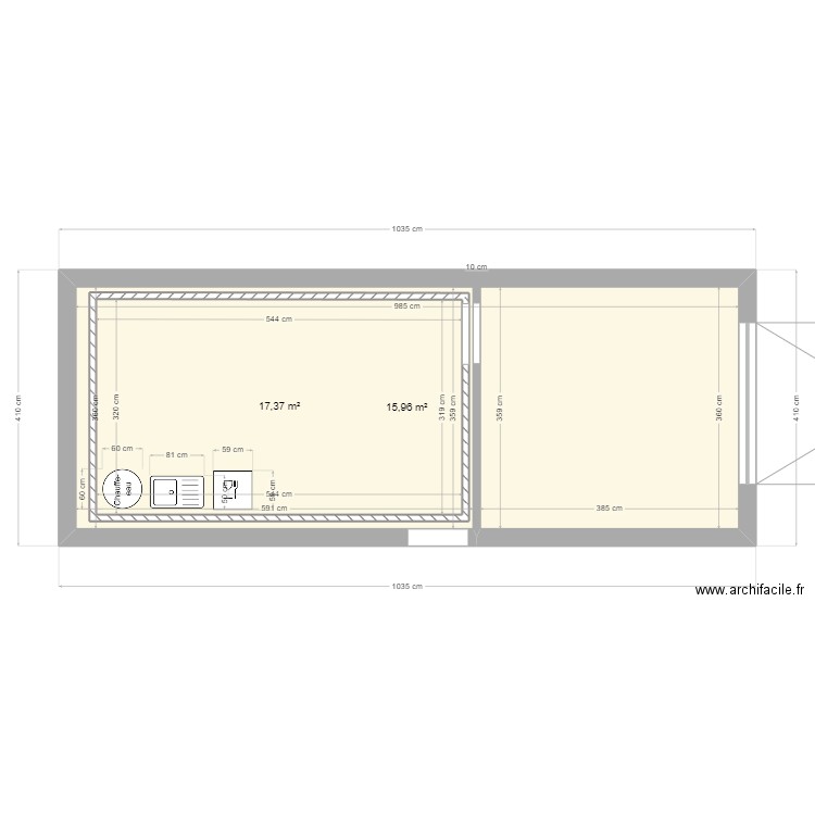 atelier meublé sept24. Plan de 2 pièces et 52 m2