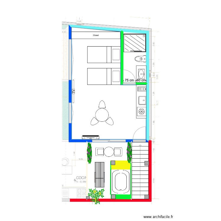 2ndo piso. Plan de 3 pièces et 38 m2