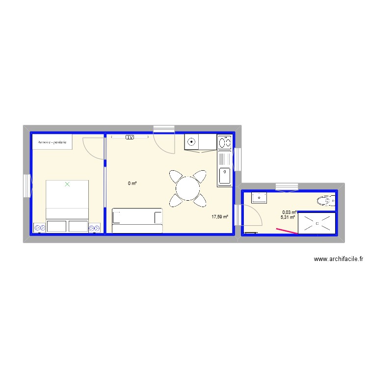 1er droit. Plan de 5 pièces et 69 m2