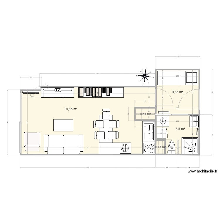 Sables. Plan de 5 pièces et 29 m2