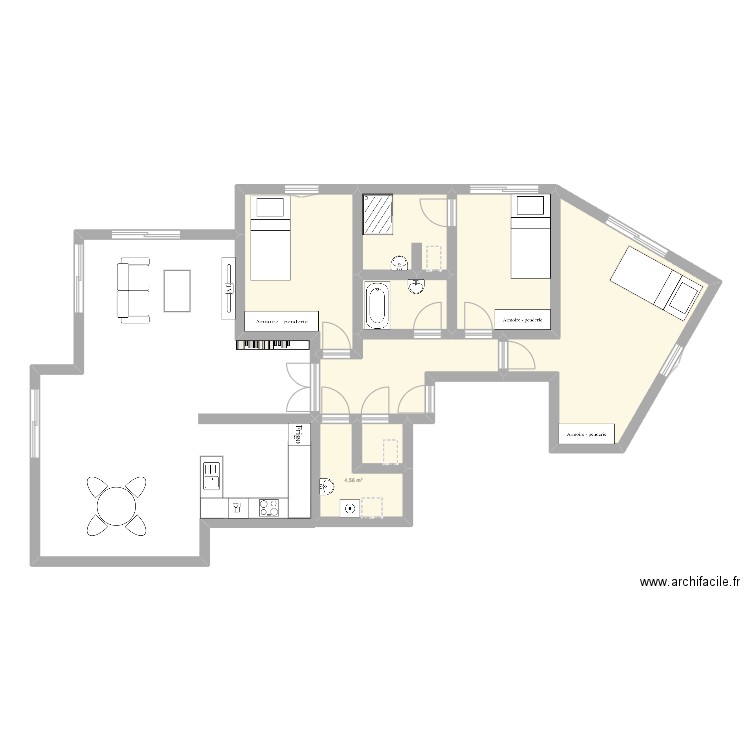 8ème. Plan de 8 pièces et 68 m2