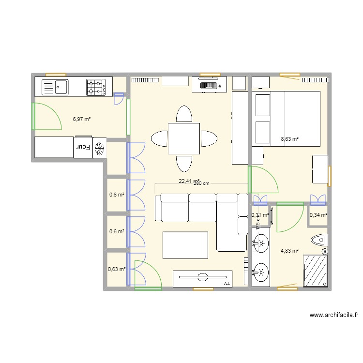 logement. Plan de 9 pièces et 45 m2