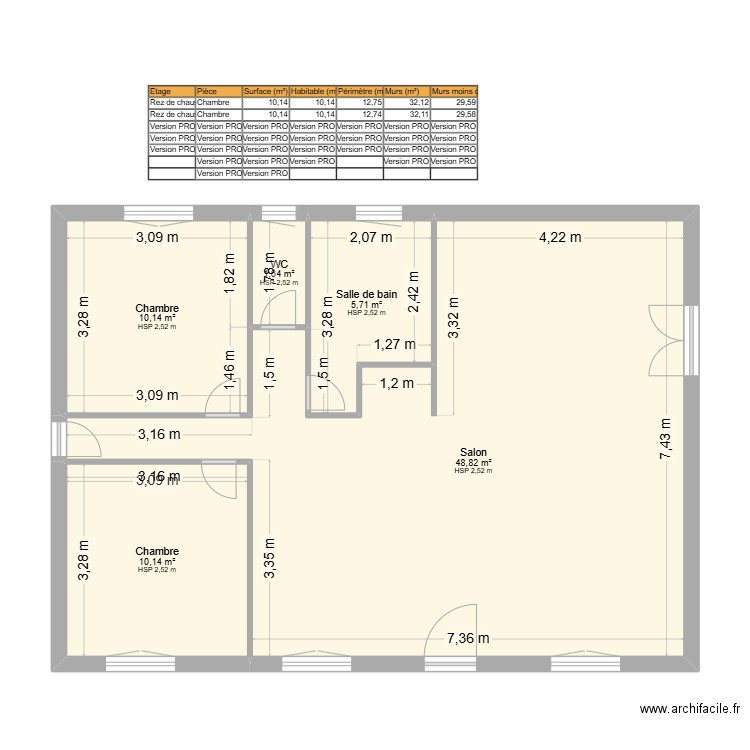 PARRIAUD Philippe. Plan de 5 pièces et 76 m2