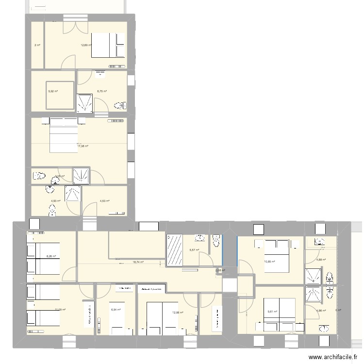 2026_Gîte du Menhir_Réaménagement_03BIS. Plan de 36 pièces et 345 m2