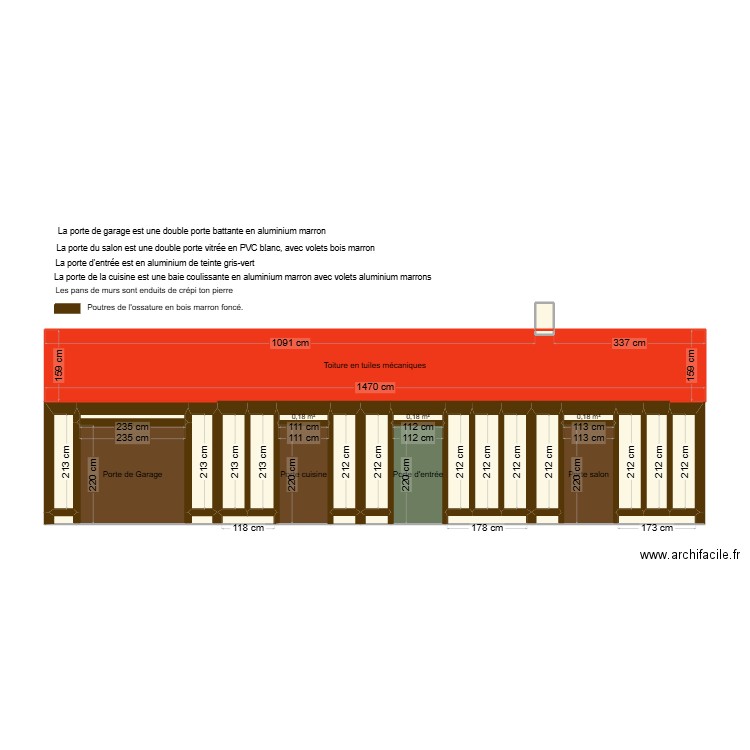 Façade. Plan de 32 pièces et 53 m2