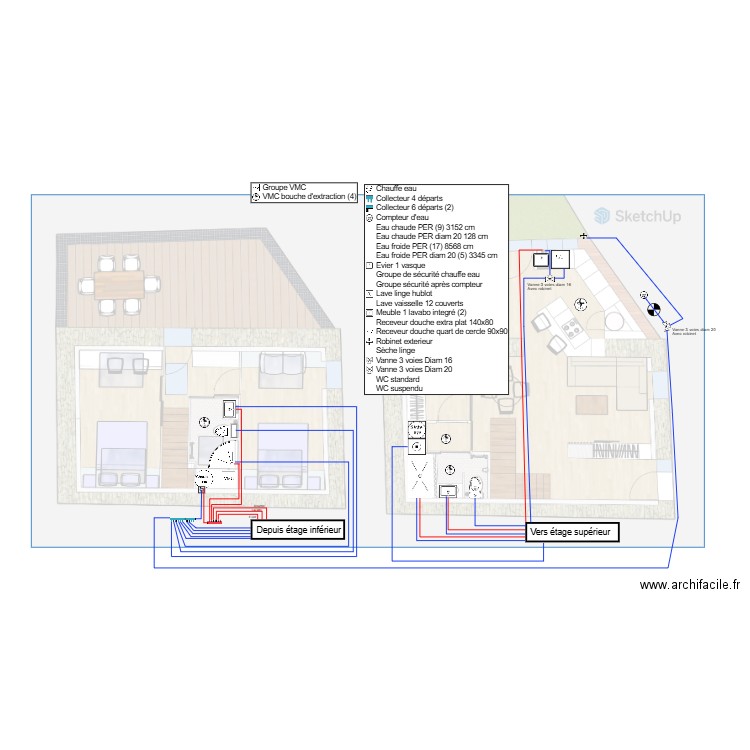 Pauline réseau eau + VMC. Plan de 0 pièce et 0 m2