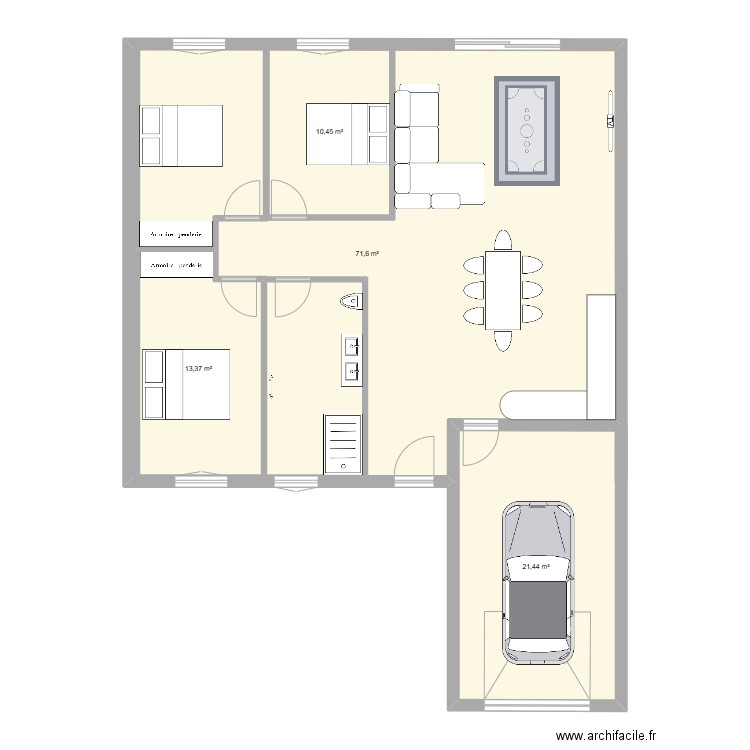 plain pied. Plan de 4 pièces et 146 m2