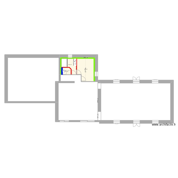 RDC neurdeusiere 2. Plan de 3 pièces et 16 m2