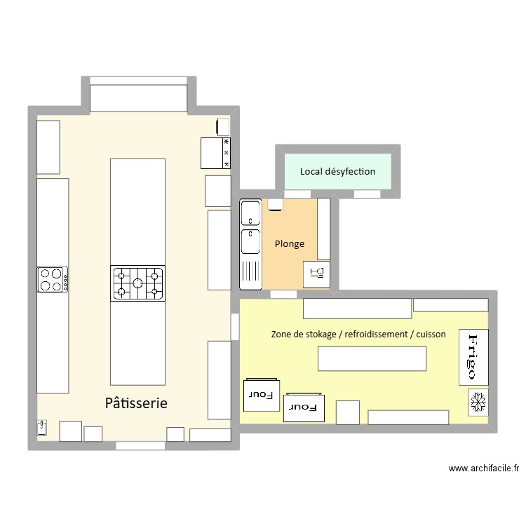 patisserie. Plan de 4 pièces et 102 m2