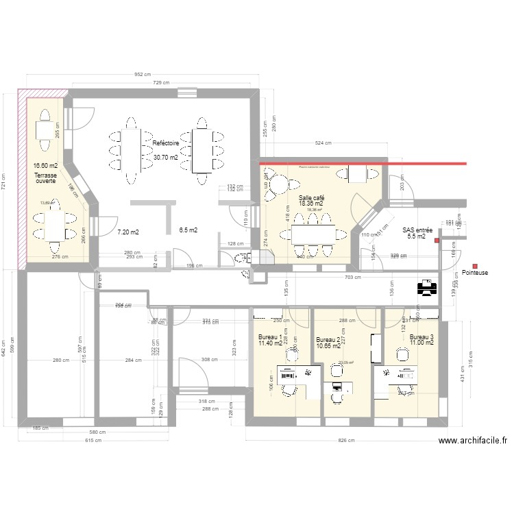 ST Cuisine coté régie Projet porte intérieur. Plan de 3 pièces et 65 m2