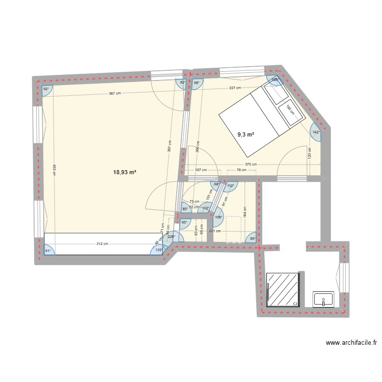 roch. Plan de 2 pièces et 28 m2