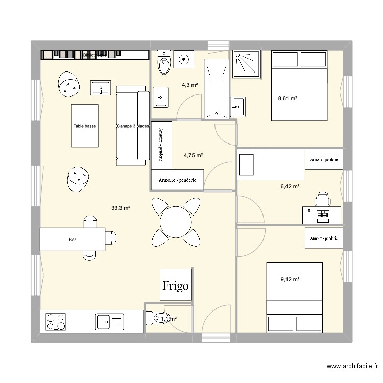 Marin3. Plan de 7 pièces et 68 m2