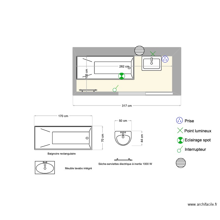 SdB Pièce TV. Plan de 1 pièce et 3 m2