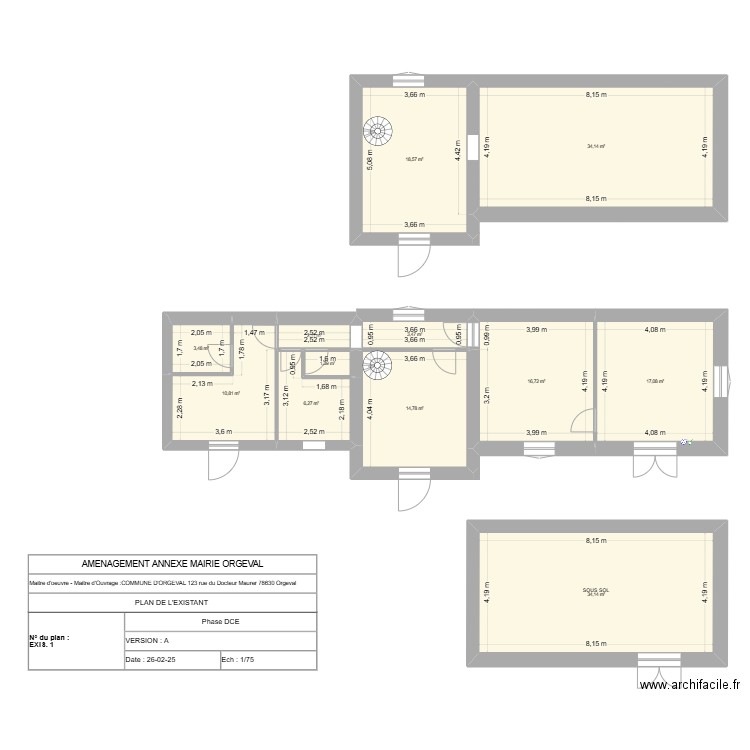 Annexe Mairie Existant. Plan de 12 pièces et 163 m2