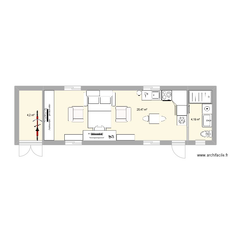 Tiny House Remorque Agricole 3.5m x 12m. Plan de 3 pièces et 34 m2