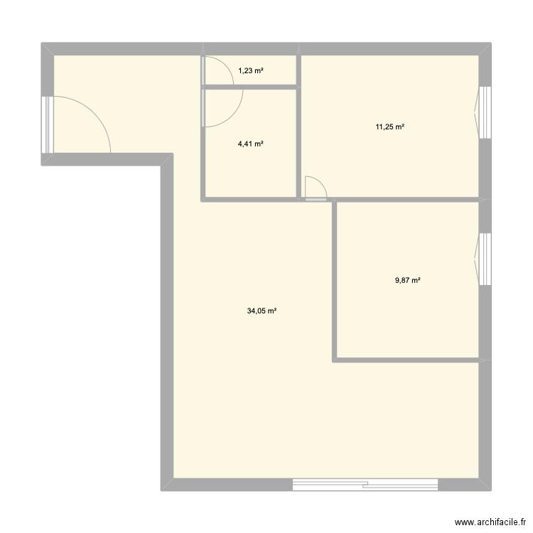 appart 2. Plan de 5 pièces et 61 m2