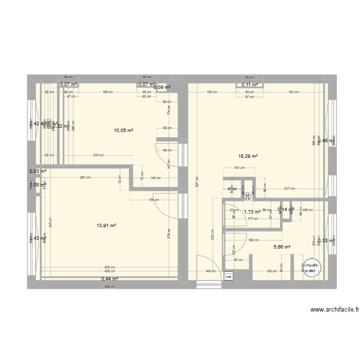 Projet Abondance Doublage. Plan de 19 pièces et 54 m2