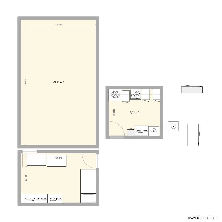 Appt soult. Plan de 3 pièces et 49 m2