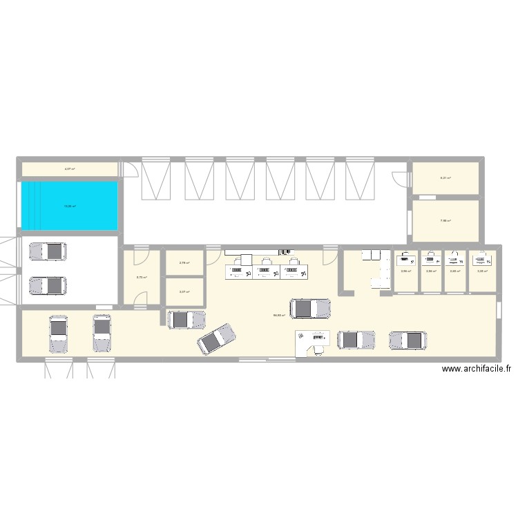 plan atelier . Plan de 12 pièces et 152 m2