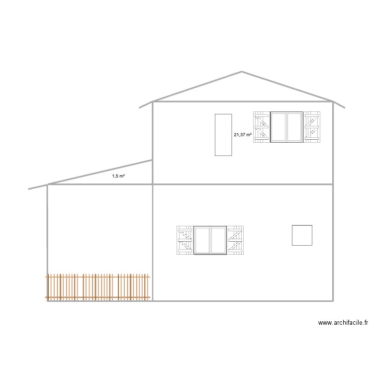 plan façade coté. Plan de 2 pièces et 23 m2