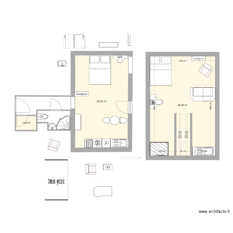 projet 26.1. Plan de 3 pièces et 48 m2