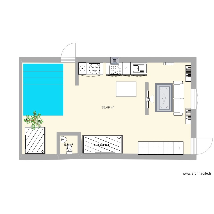 aalst2. Plan de 2 pièces et 36 m2