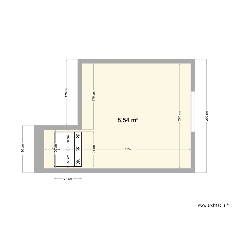 CUISINE-F8. Plan de 1 pièce et 9 m2