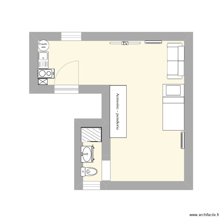 plan mp. Plan de 2 pièces et 13 m2