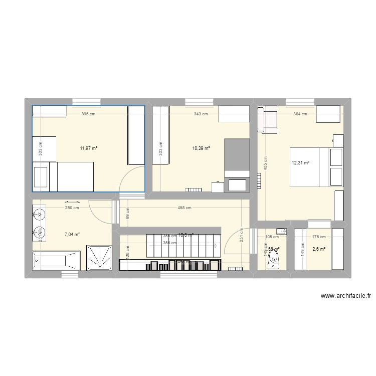 chambre louise. Plan de 7 pièces et 56 m2