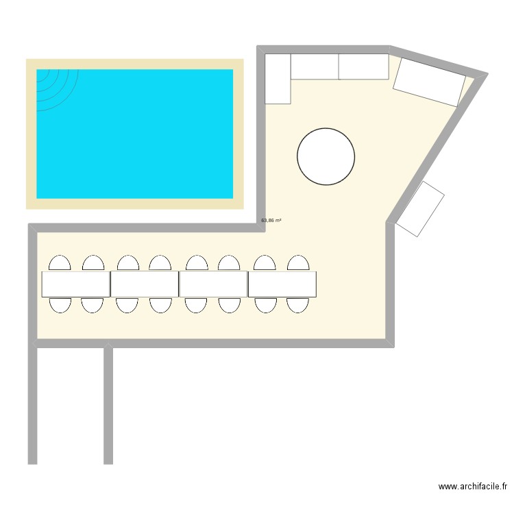 mariage. Plan de 1 pièce et 64 m2