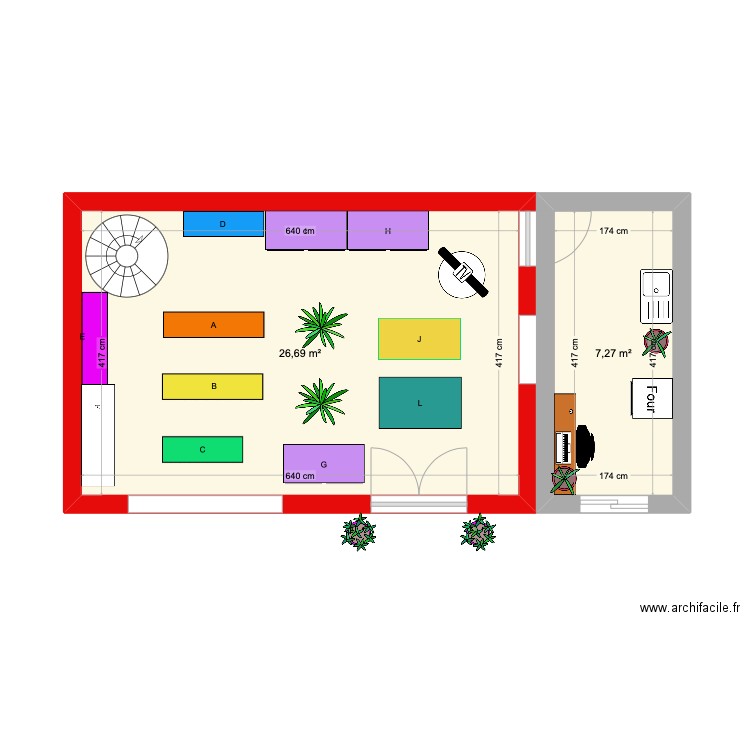 plan magasin . Plan de 2 pièces et 34 m2