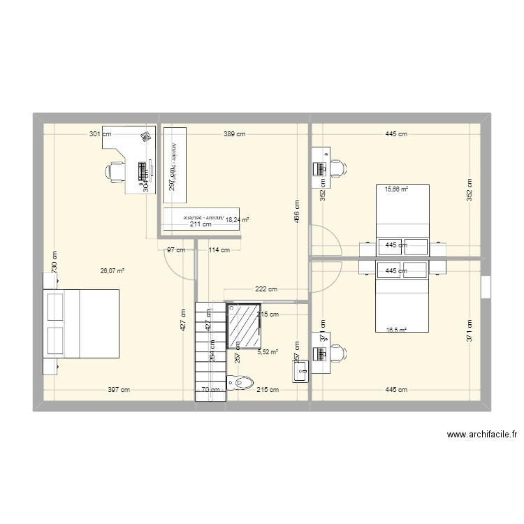 etage idee finale. Plan de 5 pièces et 82 m2