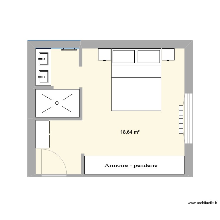 Suite parentale. Plan de 1 pièce et 19 m2