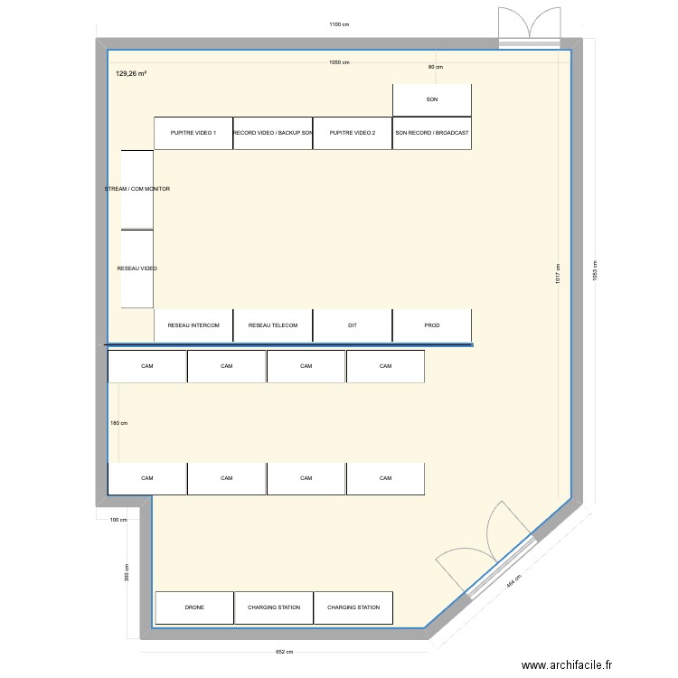 V1.2 Regie Festival. Plan de 1 pièce et 129 m2