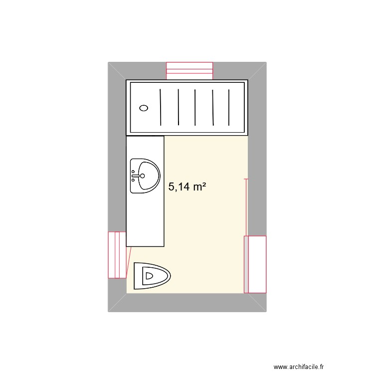 etude salle de bain 1 essai. Plan de 1 pièce et 5 m2