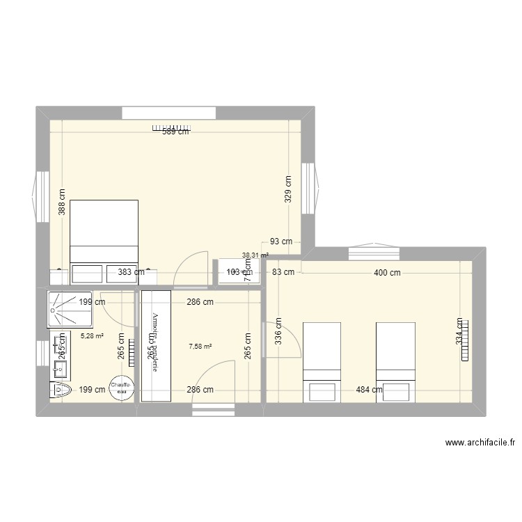 1er étage_sanitaires a l'est_philippe. Plan de 3 pièces et 51 m2