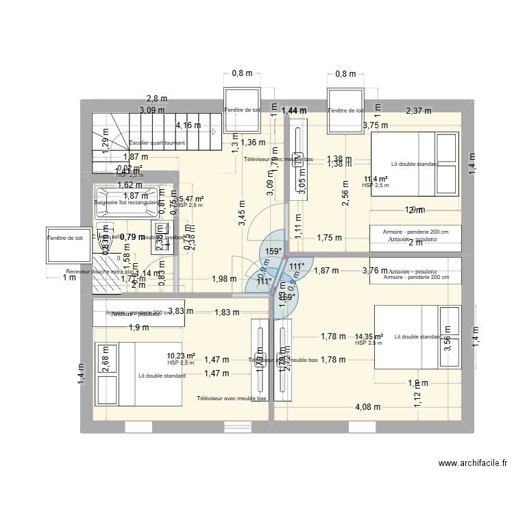 renovation etage. Plan de 5 pièces et 51 m2