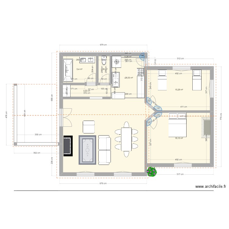 Mantasoa3. Plan de 7 pièces et 54 m2