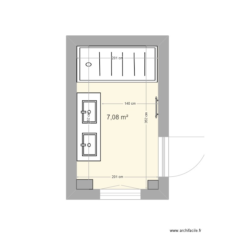 sdb. Plan de 1 pièce et 7 m2