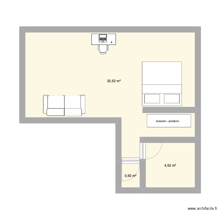 BONNEAU. Plan de 3 pièces et 38 m2