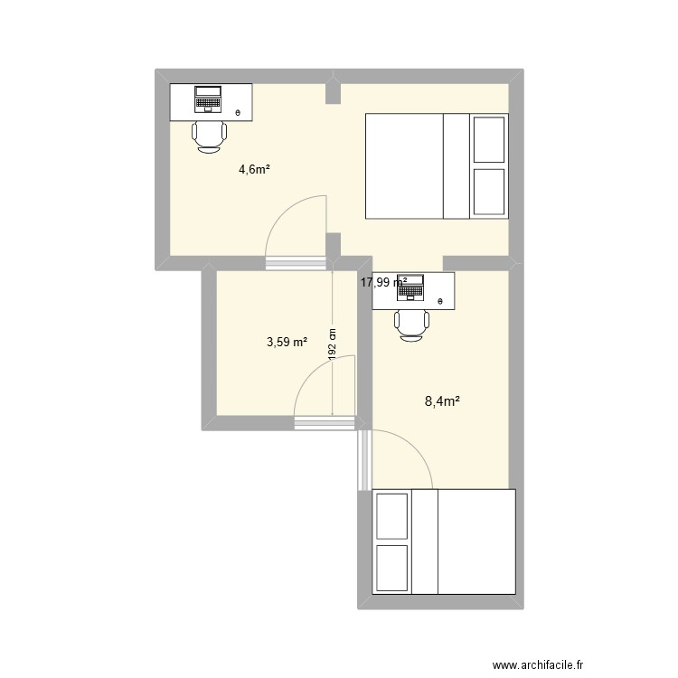 Chambre enfant projet. Plan de 2 pièces et 22 m2