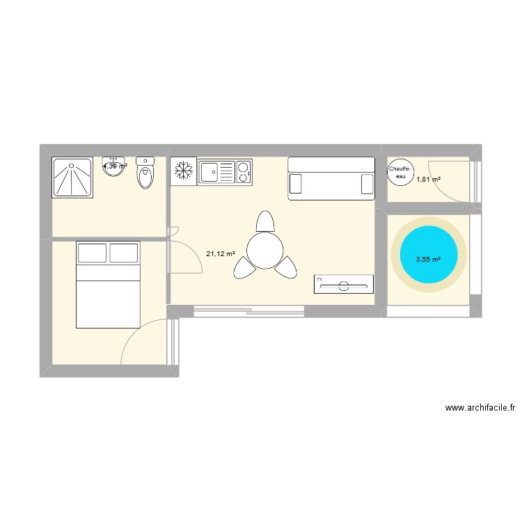 petite maison. Plan de 4 pièces et 31 m2