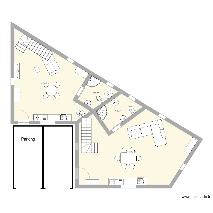 Plan1. Plan de 4 pièces et 85 m2