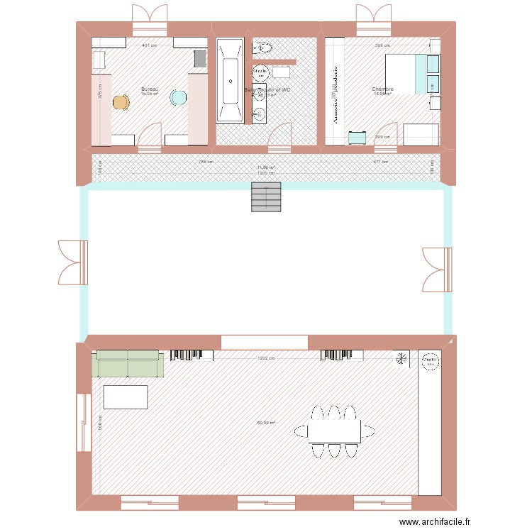 Possibilité 1. Plan de 5 pièces et 114 m2