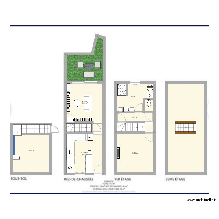 kots sraing. Plan de 9 pièces et 68 m2