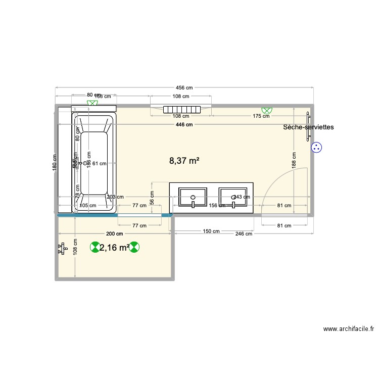 SDB POUGUES. Plan de 2 pièces et 11 m2