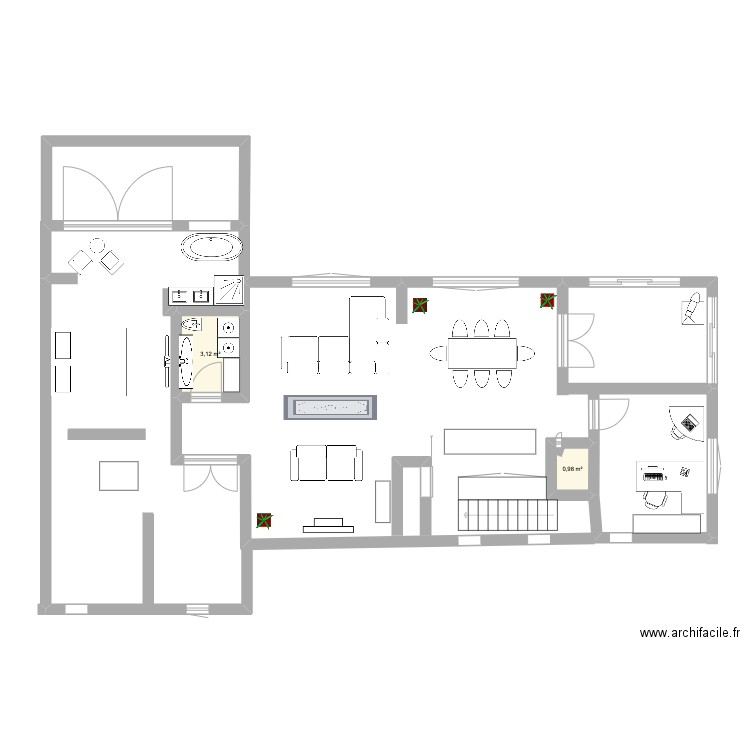 315 etage 1 2e version. Plan de 2 pièces et 4 m2