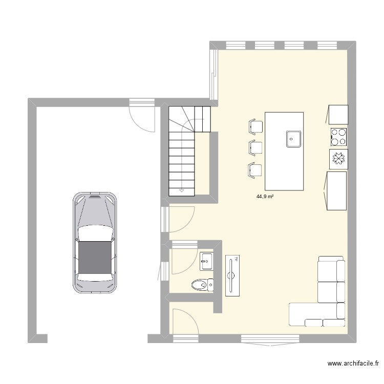 rallonge maison. Plan de 1 pièce et 45 m2