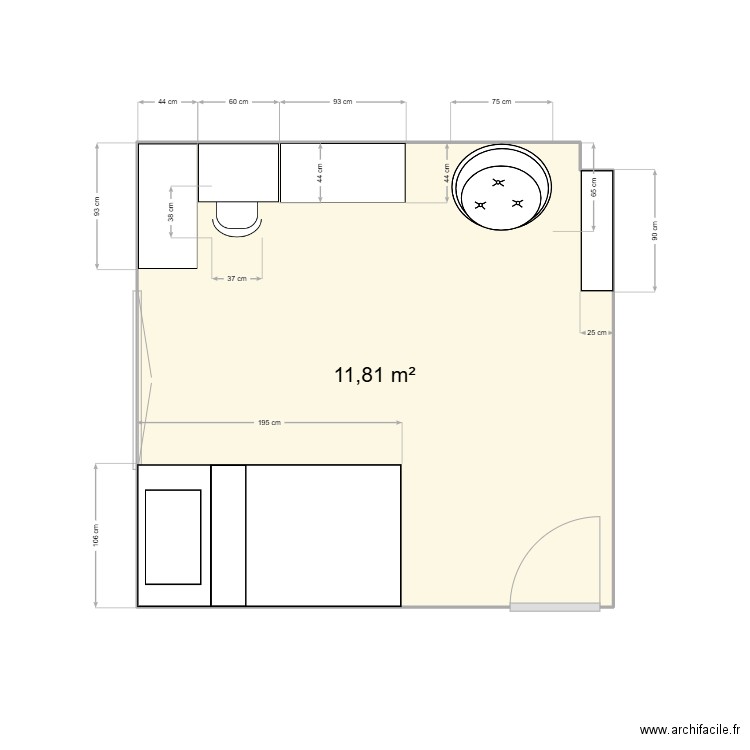 Chambre Olivia. Plan de 1 pièce et 12 m2